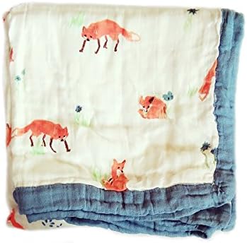 Premium 4 layers Muslin Baby Swaddle Blankets 70% Bamboo and 30% Cotton | Hand Painted Style Designs | Luxury Baby Bath Towel Wraps For Babies, Infants, Boys and Girls (FOX)