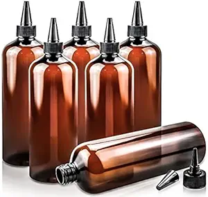 MotBach 6 Pack Brown Hair Color Bottle Applicator, 16 Ounce Translucence Squeeze Bottle, Empty Plastic Refillable Bottle with Twist Top Cap for Hair Coloring