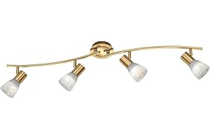 TRIO, Spot, Levisto incl. 4 x LED,E14,5,0 Watt,3000K,470 Lm. Verre, Albâtre, Corps: metal, Laiton mat L:88,0cm, L:11,0cm, H:19,0cm IP20,Pivotant