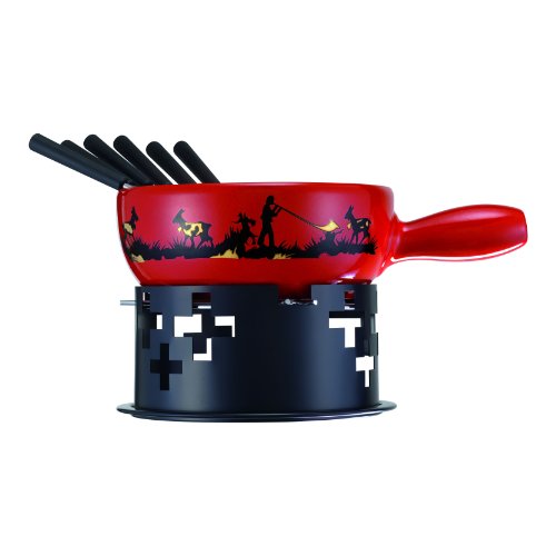 KUHN RIKON 32178 Fondue Käsefondue Set Käsefondueset Alphornbläser 9-tlg bestehend aus Caquelon, Rechaud, Brennpaste und 6 Gabeln - 2