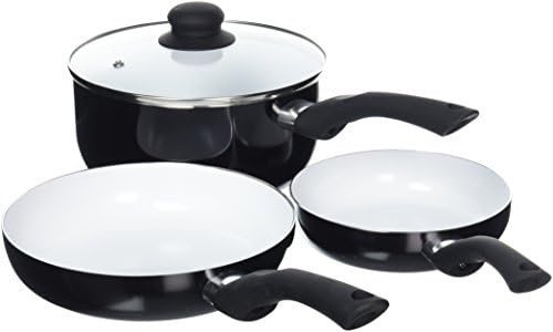 Qudos Marketing Cermalon 100 Percent Non-Stick Cookware Set With Glass LID, Aluminium, Black, 4-Piece