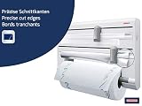 Leifheit Wandrollenhalter Parat ComfortLine für 3 Rollen, saubereSchnittkanten durch praktischen Schneidabroller, Küchenrollenhaltermit Folienschneider sorgt für griffbereite Folien-Enden - 2