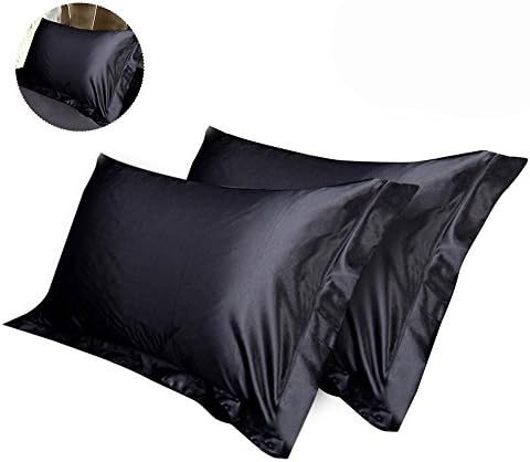 Royaliya 2Pcs Silk Pillowcases Queen Standard Size Satin Silk Black 54 cm × 84 cm for Hair and Skin