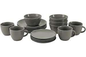 Bargain Shack Dinner Sets for 4 People with Mugs Dinnerware Set 16 Pcs Dinner Service Set with Dinner Plate,Dessert Plate,Bowl & Mug Tableware (Glazed Ash Grey, 16pc Dinner Set)