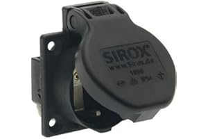 SiRoX Protective Contact Built-in Socket IP54 – 250 V 16 A, Black, with Nickel-Plated Contacts, Large Hinged Cover, Flange Size 50 x 50 mm, Hole Size Diameter 43 mm, Mounting Dimensions 38 x 38 mm