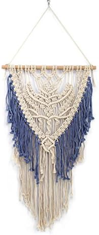 OMAS Handmade Macrame Wall Hanging- Woven Wall Art- Macrame Tapestry-Boho Wall Decor- Textile Wall hanging – 20" L X 46" W -Blue