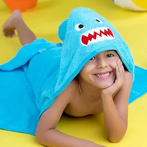 Rabitat Kids Hooded Bath Towel Super Soft Made with Zero Twist Cotton (Blue Shark)