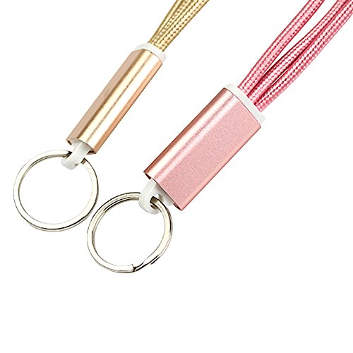 Cuitan 2 in 1 Nylon Geflochtene USB Ladekabel für Apple IOS / Android, Metall Schlüsselanhänger Design Nylonmantel Datenkabel Charging Cable Lightning Kabel Aufladekabel für iPhone 6s Plus, 6s, 6, 6 Plus, 5s, iPad mini, iPad air, Samsung S7, S7 Edge, S6, S6 Edge, S4, S3 und andere Android Handy – Rose Gold - 5
