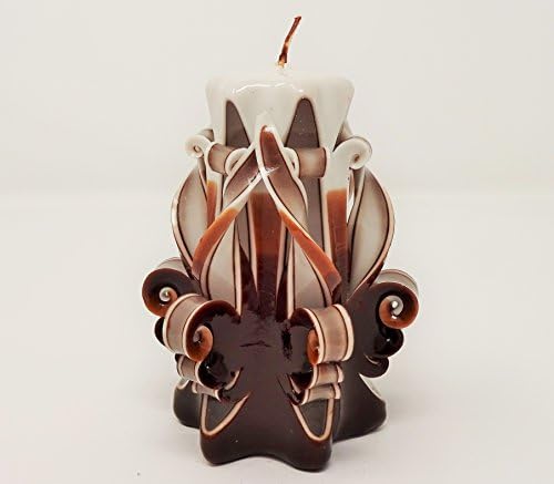 Decorative and Ornamental Hand Carved And Sculptured Pillar Candle (Brown / Small)