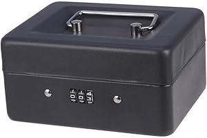 ZHCIHO Cash Box with Combination Lock, Durable Metal Money Box with Cash Tray, Small Lockable Boxes with 15 x 12 x 8 cm, Portable Cash Lockbox with Removable 6 Section Coin Tray