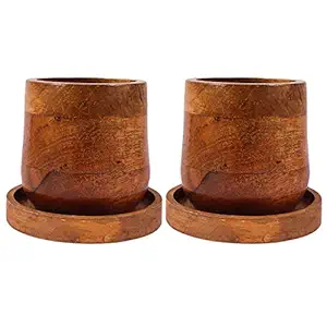 Lasaki Oliver Wooden Pots with Plate for Indoor Plants, Planters, Flower, gamla, Outdoor, Succulent (Color: Beach) wp5 Set of 2