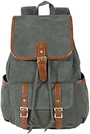 KAUKKO Canvas Men Women Backpack Rucksack School Travel Bag - Army Green