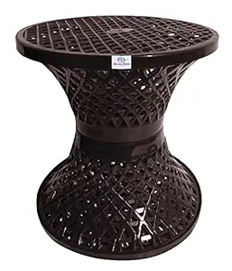 Heart Home Mesh Design Both Sided Plastic Sitting Stool, Planter Stand, Sidetable for Living Room, Bed Room, Garden in Damroo Style (Brown), Standard (HS_38_HEARTH021791)