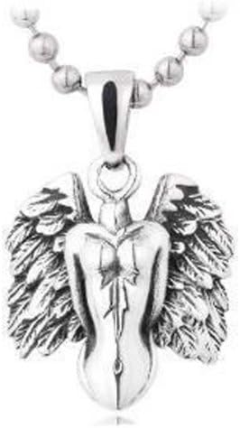 findout Thai silver vintage 925 sterling silver angel wing pendant necklace（f415）