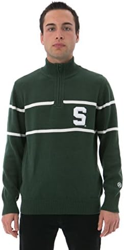 Alma Mater NCAA Michigan State Spartans Men's Mock Ribbed Quarter Zip, Medium, Hunter Green