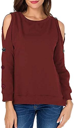 NPRADLA Women Autumn Winner Sweatshirts Solid Pullover Cold Shoulder Long Sleeve Loose O-Neck T Shirt Blouses Top