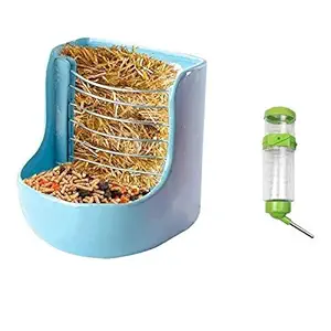 Tfwadmx 2 in 1 Rabbit Food Hay Feeder Guinea Pig Food Dispenser Hamster Cage Water Bottle Dispenser for Small Animals Bunny Chinchilla Rabbits
