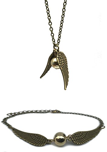 Chamber37 Bronce de Ángel Moderna con Perlas de imitación Oro - Set de Collar y Pulsera/Tobillera