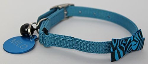 CAT / KITTEN BOW TIE SAFETY COLLAR, ELASTIC SAFETY COLLAR & ENGRAVED PERSONALISED MATCHING COLOUR ID TAG (BLUE)