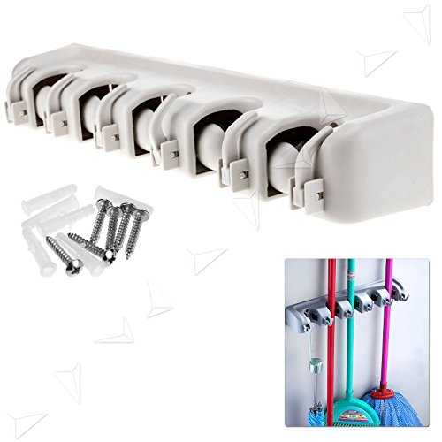Gerätehalter, Besenhalter, Geräteleiste, Werkzeughalter, Wandhalterung, Klemmleiste:Der optimale Ordnungshelfer zur Wandmontage-Aus Polypropylen- 5 Kugelklemmen und 6 zusätzlichen Haken-Robuste Ausführung und einfache Montage-2 Jahre Garantie. - 3