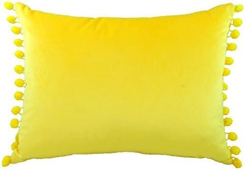 LUXURY EVANS LICHFIELD ROYAL VELVET YELLOW POM POM SUPERSOFT CUSHION COVER 43 X 33CM