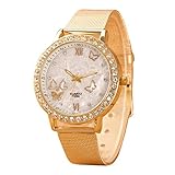 Altsommer Frauen Uhren mit Edelstahl Mesh Armband,Business Armbanduhr mit Schmetterling Muster Strass Zifferblatt Armbanduhren, Unisex Armbanduhr Damen Herren Uhr,23cm Bandlänge (A)