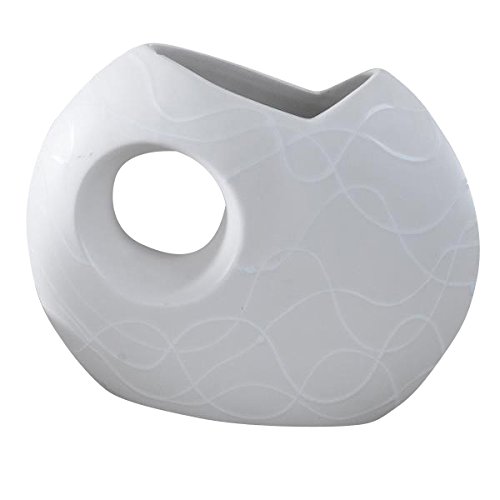 Dekovase SAMUNGA creme weiß matt glasiert Keramik H. 22cm B. 26,5cm oval Formano