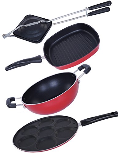 Nirlon Non-Stick Mini Cookware Combo Gift Set Item Offer,Red/Black