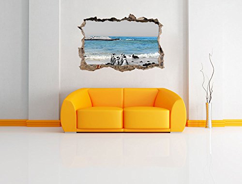 Pixxprint 3D_WD_5074_92x62 lustige Pinguine am Strand Wanddurchbruch 3D Wandtattoo, Vinyl, schwarz / weiß, 92 x 62 x 0,02 cm - 2