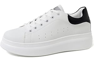 QUEEN HELENA Scarpe da Ginnastica Casual Platform Sneakers Plateau Lacci Comode Bianche Donna