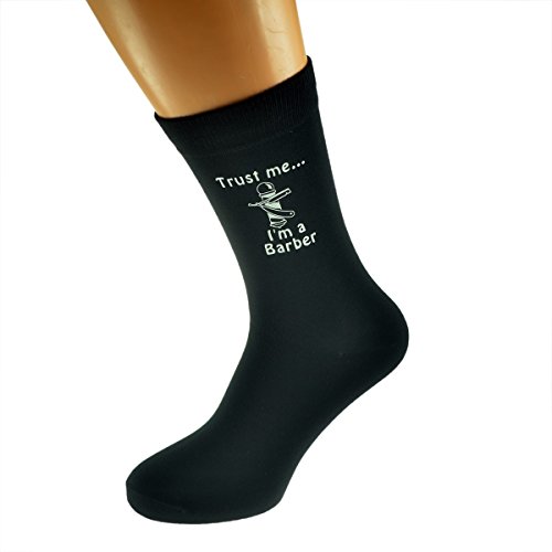 Trust me I'm a Barber & Shaving Image Design Mens Black Cotton Rich Socks