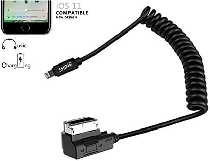 Mercedes Benz MMI MDI AUX Cable, SHINE iPhone 7 8 Lightning Charging Music Interface,Coiled Cord for MB B C CLS SLK E S SL SLS GL GLK ML Class- 6.7 feet (2 Meters) Stretched Length