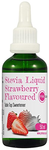 PINK SUN Estevia Liquida Gotas 50ml Sabor de Fresa (o Caramelo, Vainilla, Coco, Puro Sin Sabor) Edulcorante Reemplazo de Azúcar en Botella de Vidrio Sin Alcohol o Gluten Strawberry Stevia Liquid Drops