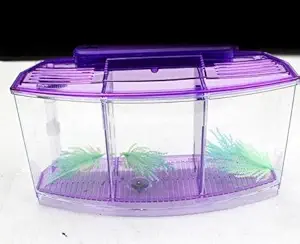 GlobalNiche? Purple, 28X10X15Cm: Acrylic Aquarium Betta Fish Bowl Led Light Aquarium Incubator Hatchery Breeding Box 3 Splits Fish Tank Turtle Reptile H