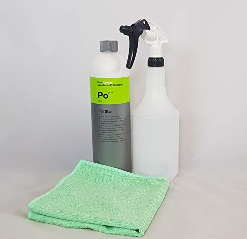 Clean 2 Koch Chemie Polstar - Botella pulverizadora y paño de Microfibra (40 x 40 cm), Color Verde