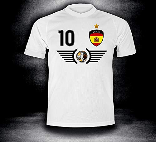 ElevenSports Spanien Trikot 2018 mit GRATIS Wunschname + Nummer im EM WM Weiss Typ #ES5t – Geschenke für Kinder Erw. Jungen Baby Fußball T-Shirt Bedrucken Espana