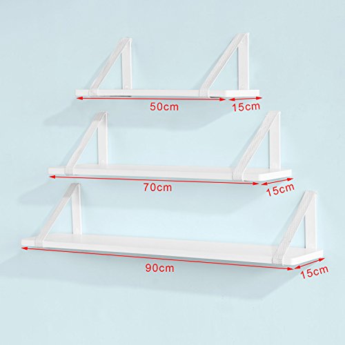 SoBuy® 3er Set Wandregal, Bücherbord 3-teilig, Schweberegale, Hängeregal, Wandbord mit Bänden, weiß, FRG29-W - 3