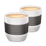 tchibo tassen 4er  Tchibo Cafissimo Becher oder Tassen aus Porzellan mit Silikonmanschette, 2er Set (Kaffeebecher, grau)