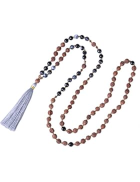 KELITCH Hinduismus Mala Rudraksha Achat Meditation Gebet Kette mit Quaste Anhänger