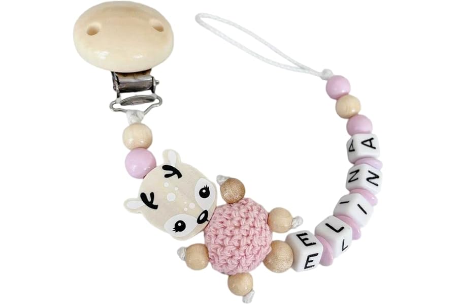 Produktabbildung zu Schnullerband mit Namen für Mädchen & Jungen personalisierte Baby Geschenke (Reh Rosa)