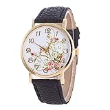 Armbanduhren Mode-Accessoires, Volltonfarbe Kunstleder Band Runde Rose Gedruckt Zifferblatt Analog Frauen Armbanduhr - Schwarz