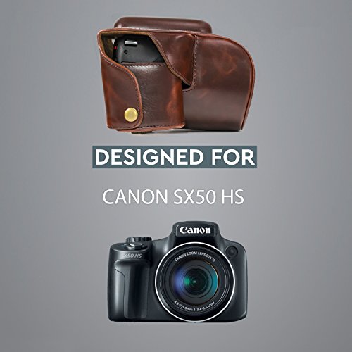 MegaGear Etui souple en cuir pour  Housse pour Canon PowerShot SX50 HS  Brun Fonc   