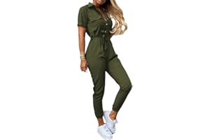 ORANDESIGNE Femmes Combinaison Ete Jumpsuit Col V Manche Courte Taille Haute Casual Combishort Été Long Pantalon Romper Mode Jumpsuit D'été Chic Élégant Slim Pantalon