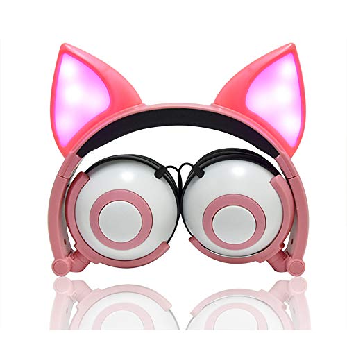 LIMSON Auriculares para niños con Cable sobre el oído con Aislamiento de Ruido Auriculares Tipo Oreja con luz LED para Amazon Fire Tablet PC Ordenador MP3, teléfonos celulares MP4 (Rosa)