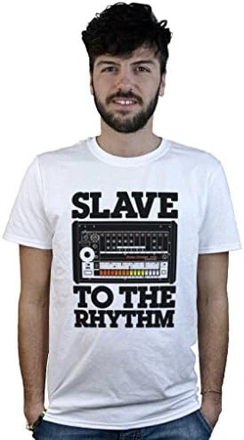 Doctor Music Shirt T-Shirt Slave To The Rhythm, Maglietta DJ House Bianca, Roland 808 Drum Machine