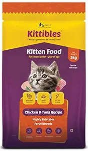Kittibles Kitten Food Dry Kitty, 3 Kg, 1-12 Months - Baby Cats Chicken Fish Food