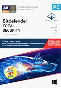 Bitdefender - 1 Computer,1 Year - Total Security | Windows | Latest Version | Email Delivery in 2 Hours- No CD |