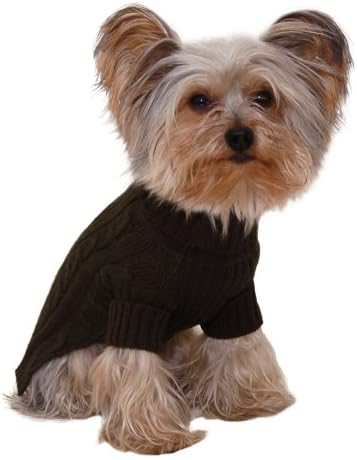 Size #12 (medium) Designer Pet Clothes, Olive Green Turtleneck Dog Jumper, Classic Aran Knit