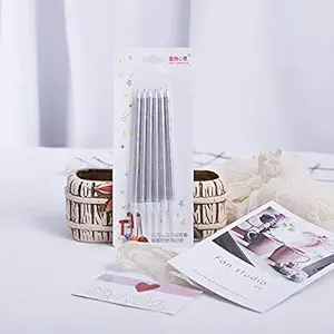 PartyToko Silver Candles Birthday Candles Colorful Cake Decoration Candle(Pack of 06)