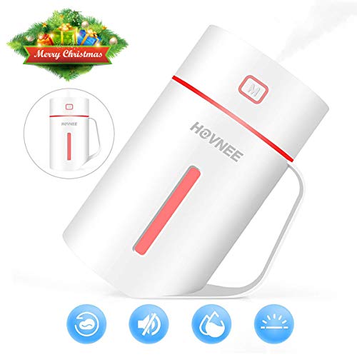 Hovnee Umidificatore Ambiente Ultrasuoni, 420Ml Purificatore Con Luci Led a 7 Colori Depuratore d'Acqua Incorporato Spegnimento Automatico In Assenza Di Acqua Adatto per Interni e Auto